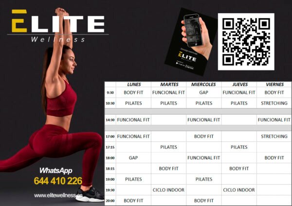 horario clases grupales elite wellness 11 mayo 2026